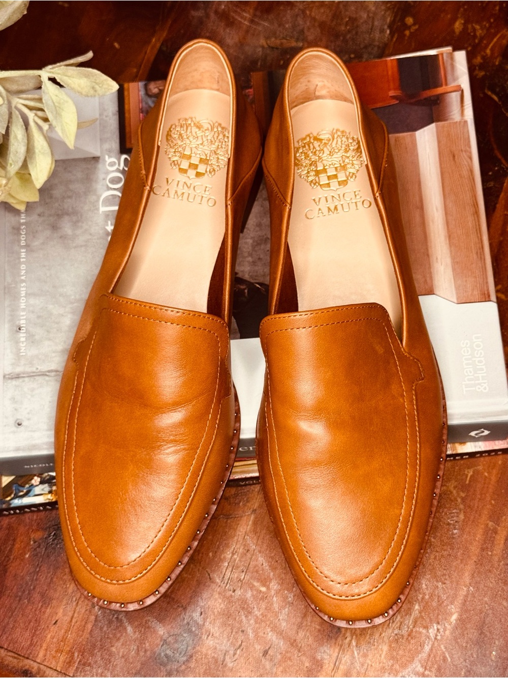 Vince Camuto Women’s Cognac Leather Slip-On Loafers